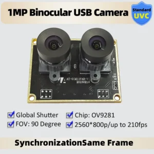 120fps Global Shutter Dual Len USB Camera Module OV9281 1mp Binocular Synchronous Monochrome No Distortion FF 90° Motion Capture
