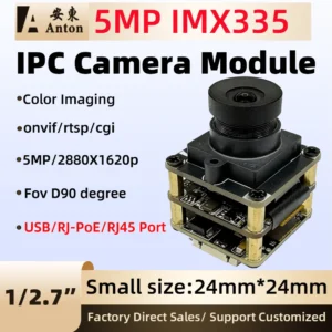 5MP IMX335 Color ONVIF IP Camera Module FOV 90degree for POE 48V RJ45 USB Interface Webcam Board Color Surveillance 24X24MM RTSP