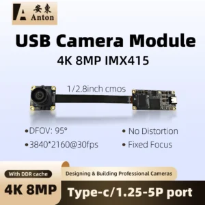 8MP IMX415 USB2.0 Camera Module DFOV 95degree No Distortion FF 30fps 4K UVC Video Webcam Board FPC Type-C Interface Industrial