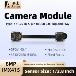 4K 8MP CMOS IMX415 Camera Module USB Plug-and-Play Color Imaging Module, 30 fps Fixed-Focus OTG UVC Compatible Plug And Play