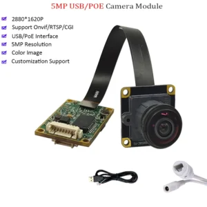 5MP USB/POE Camera Module Fixed Focus 50/120 Degree 2560×1920 Color Image Onvif/RTSP Module FPC Cable
