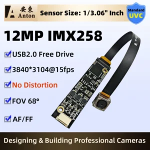 4K 12MP IMX258 USB Camera Module 68Degree AF/FF Autofocus No Distortion 3840*3104 15fps Photo Video Surveillance UVC Free Driver