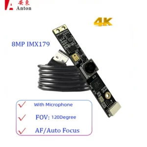 4K 8MP IMX179 USB Camera Module with Digital Microphone FOV 120° AF Autofocus Facial Recognition Free Driver OTG Webcam MJPG/YUV