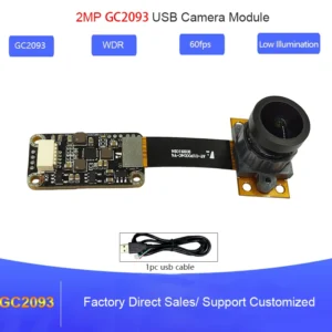 2MP 1080P GC2093 USB Camera Module Low Illuminance H264 WDR USB2.0 Free Drive F2.8 H264/H265/1080P/YUV/MJPG/UVC Webcam Board